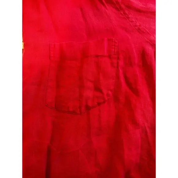 Archipelago Size L Red Linen Button Up Casual Summer Beach Shirt Plaid Collar - Picture 11 of 12